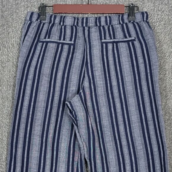 Merona Pants Womens Small Blue Striped Linen Blend Wide Leg Pull On Drawstring - Picture 9 of 11
